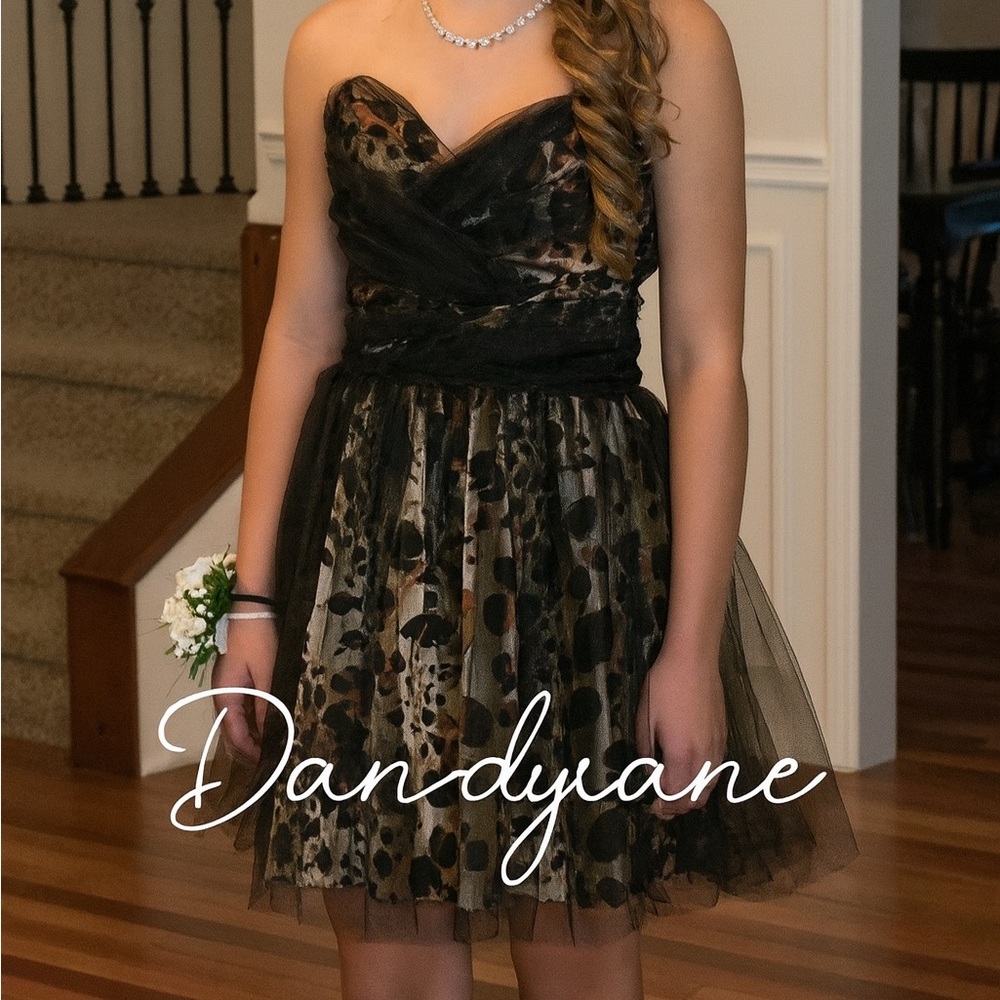 Masquerade Animal Print Chiffon Strapless Cocktail Prom Dress Size 5/6